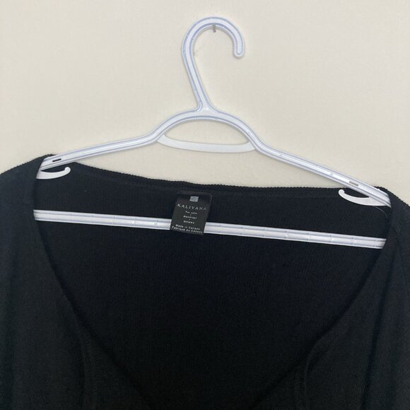 Kaliyana Black Cardigan Single Button Ribbed Wide Sleeve Size M - Picture 2 of 6